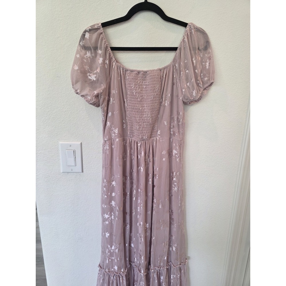 Ember Mauve Pink Boho Burnout Dress Sz M Lined Milkmaid Garden Fairy Coquette - Picture 8 of 8